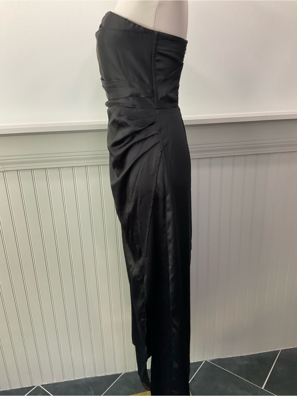 Petal & Pup Black Satin Strapless Midi Dress Small Side Slit NWOT - Picture 3 of 6